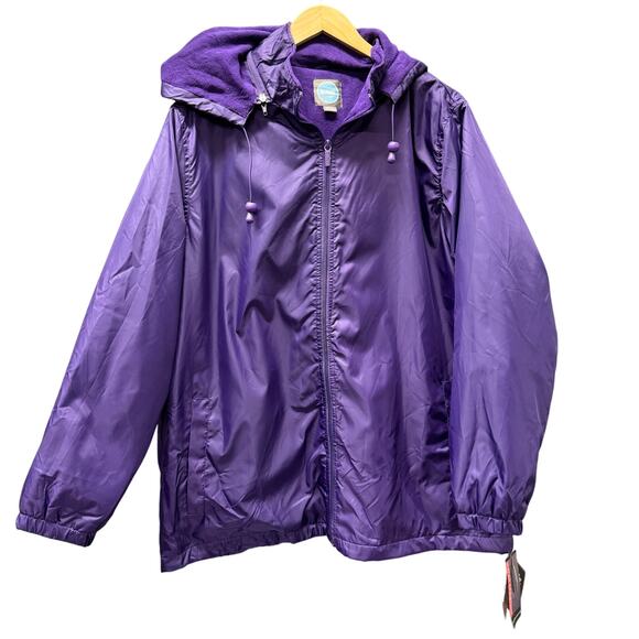 Totes Rain Jacket Womens XL Purple Removable Hood Fleece H2O Resistant NEW - Picture 1 of 10